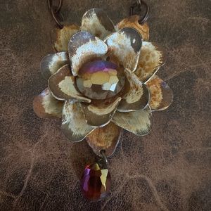 Bronze metal rose necklace—so unique! 18” long